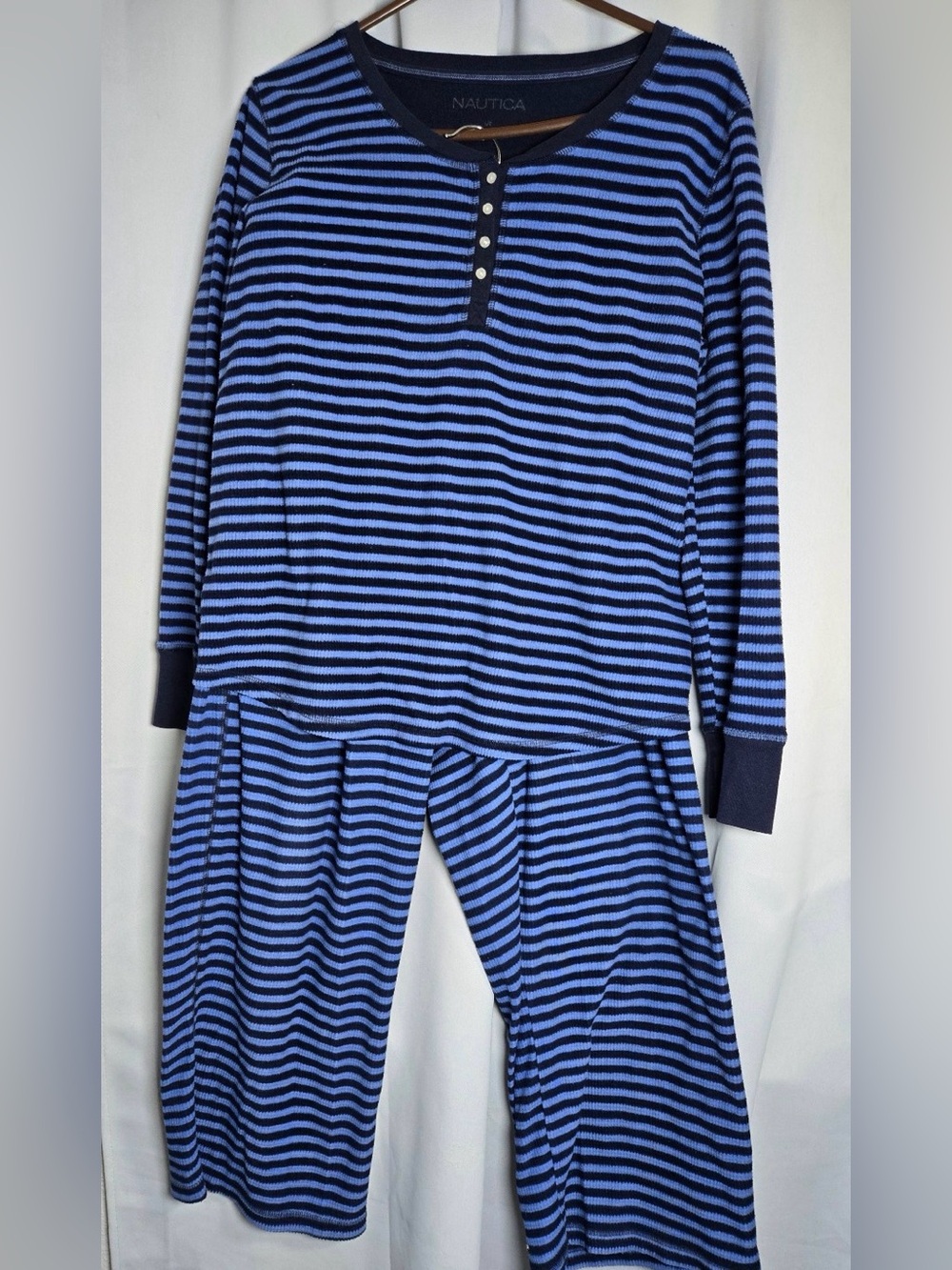 Nautica Blue & Navy Striped Long-Sleeve Pajama Set Large